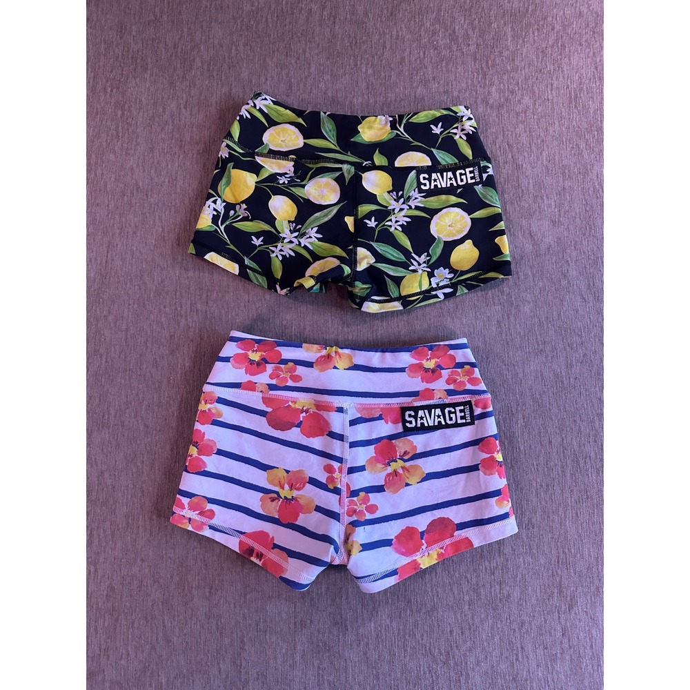 Savage Barbell‎ Womens Athletic Shorts Bundle Lemon Floral Striped Booty Shorts